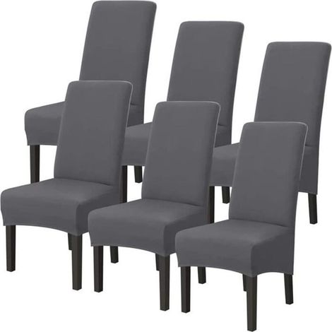 Lot de 6 Housses de Chaise XL Extensible Gris Amovible Lavable Moderne Couverture pour Salle à Manger (1/4)