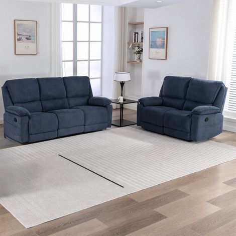 SYDNEY 2+3 SEATER FABRIC MANUAL RECLINER SOFA SET BLUE (1/5)
