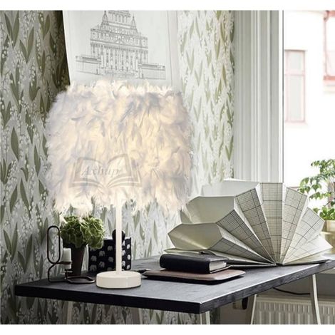 Lampe de Chevet Plumes E27 20cm Lampe Abat-jour Luminaire pour Chambre Salon (1/4)