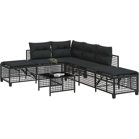 3-tlg. Garten-Ecksofa-Set mit Kissen Schwarz Poly Rattan