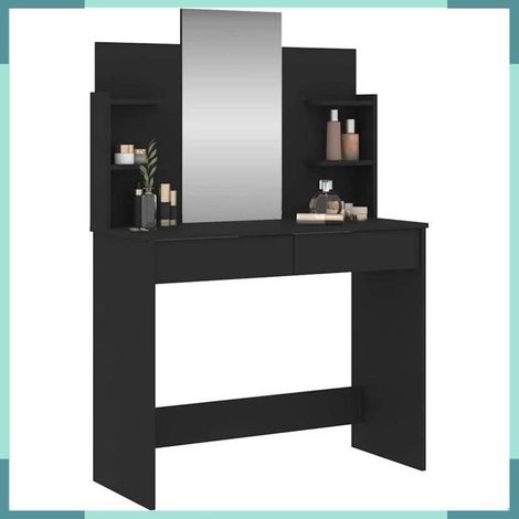 837575 Coiffeuse avec miroir noir 96x39x142 cm (1/5)