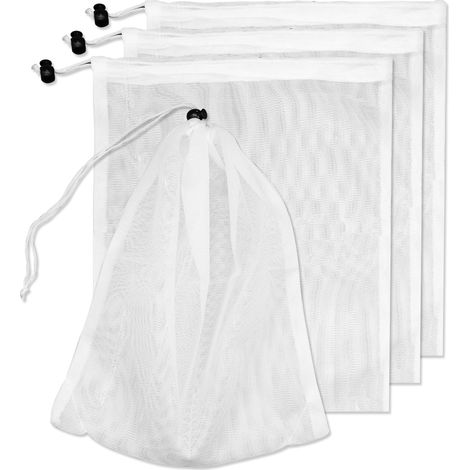 Lot de 4 Sacs en Maille de Rechange pour aspirateur Piscine, Filet Fin pour aspirateur Feuilles de Piscine avec Cordon Verrouillage, Sac filtrant pour aspirateur de Piscine, Sac de Nettoyage (1/5)
