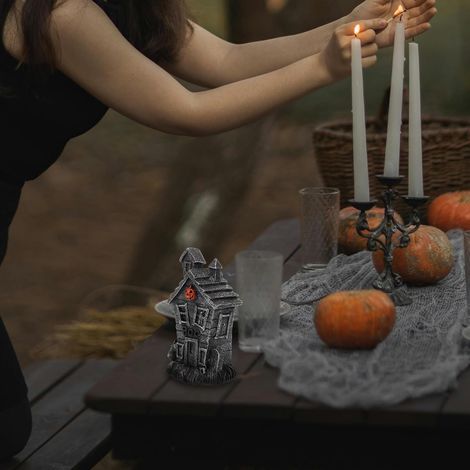 (1 pièce) Statue miniature de village d'Halloween, modèle de mini pierre tombale en résine, crâne, décoration de bureau de maison hantée, adaptée (1/5)