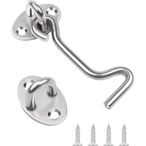 Crochet et œillet de 7,6 cm, crochet de porte en acier inoxydable, 75 mm, argenté, crochet de serrure de porte à œillets, pour portails en bois, support de fenêtre, loquet de porte (1/5)