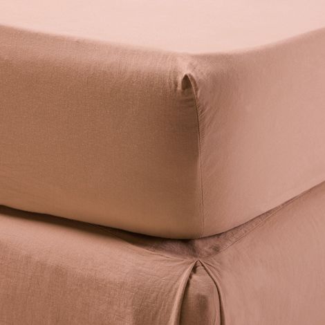Drap Housse en Satin de coton lavé uni à nouettes SATHEENE