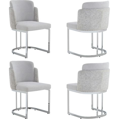 4 sedie da pranzo in ciniglia, grigio chiaro e argento, stile moderno, gambe metalliche zincate (1/5)