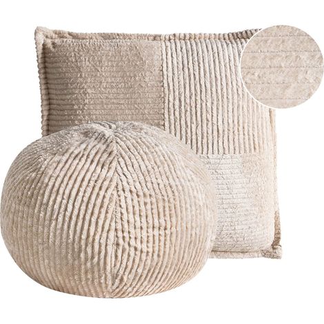 Set of 2 Decorative Cushions Light Beige Corduroy Solid Pattern 45 x 45 cm 30 x 30 cm Boho Décor Accessories Bedroom Living Room MARANTA (1/5)