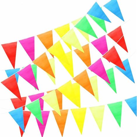 50m Fanion Multicolore, Guirlande Fanion Tissu, Bandero Triang, Drapeau Banniere, Fanion Exterieur 100 Pcs