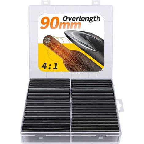 Ecleanfy - Gaine thermorétractable extra longue 90 mm – Taux de rétraction 4:1 – Matériau haute qualité pour isolation électrique – Film noir