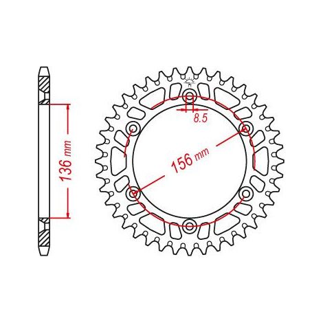 Couronne Alu TT Gas Gas Rouge - 520 - 48 Dents - Made in Germany