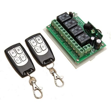 Interruttore relè RF a lunga distanza a 4 canali con telecomando wireless da 433 MHz, CC 12 V, 2 trasmettitori + 1 ricevitore per allarme porta/cancello del garage (1/5)