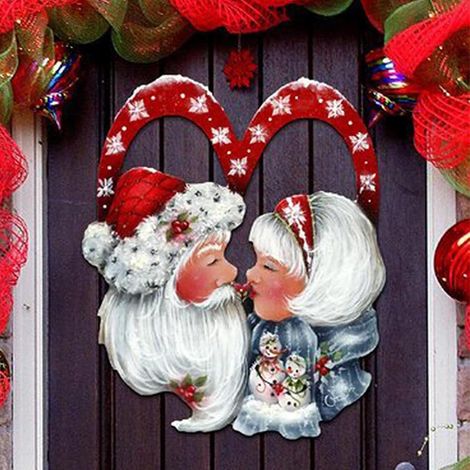 Couronne de Noël en bois avec le Père Noël, décoration de porte d'entrée, anneaux décoratifs à suspendre.