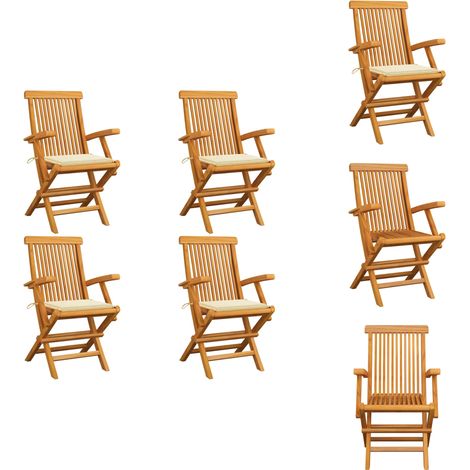 Gartenstühle mit Creme Kissen 4 Stk. Massivholz Teak - Gartenstühle - Teakholz Gartenmöbel - Outdoor Möbel - Gartenlounge - Balkonmöbel (1/5)