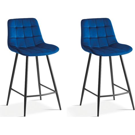 Sgabello da banco 'Jute' in Velluto Blu, dimensioni: H95 x L46 x P36 cm