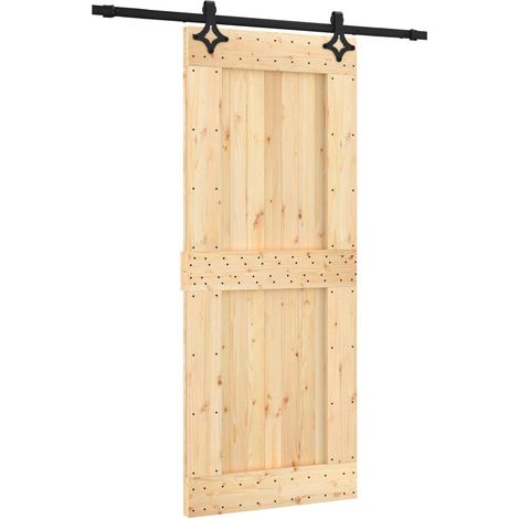 Sliding Door Natural and Black 85 x 210 cm Solid Pine Wood vidaXL (1/5)