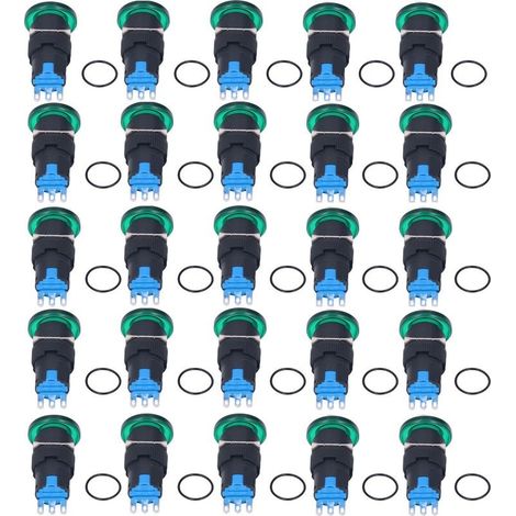 25 pieces button switch momentary auto-reset 16mm 3 pin Kit of accessories for equipment (BEM-THE16-11M-G) (1/5)