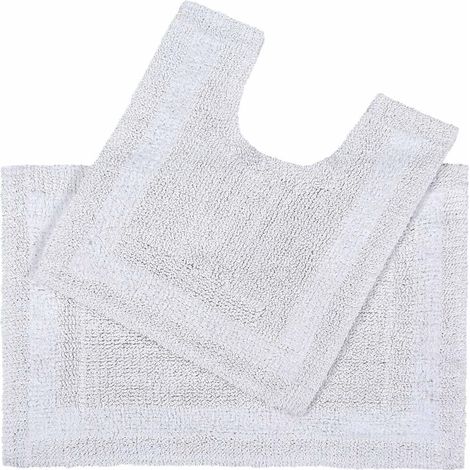 Lot de 2 Tapis de Bain 50x80 cm et 50x55 cm - Blanc - 100% Coton - Tapis Salle de Bain et Contour WC - Première Qualité - Lavable en Machine (1/5)