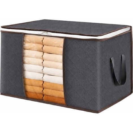 Ensemble de sacs de rangement pour armoire, boîte de rangement non tissée pour vêtements, couvertures et couettes, 6 x 60 L, gris, 1 modèle standard de 60 L (1/5)