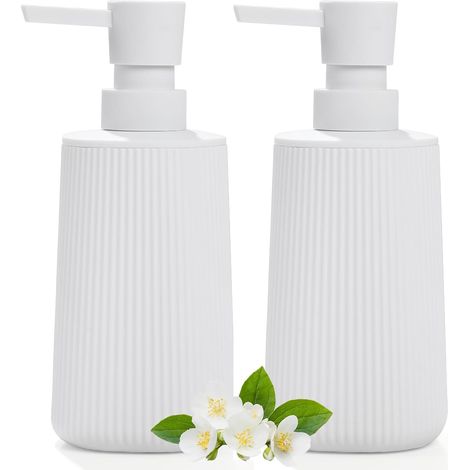 2 Pièces - Distributeur Savon - Distributeur Liquide - Rechargeable Plan De Travail Salle De Bain Cuisine Blanc 17,5x6,9x6,9cm (1/5)