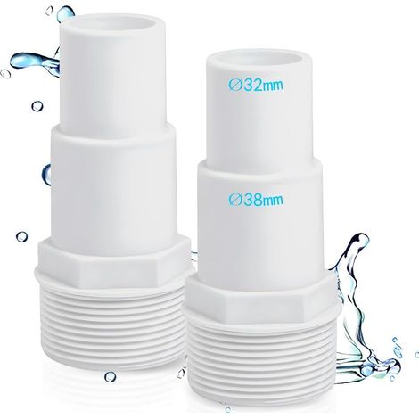 CCYKXALot de 2 raccords de Tuyau pour Piscine - Diamètre : 32/38 mm vers 1,5" - Adaptateur de Piscine - Blanc (1/5)
