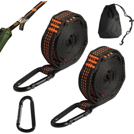 Lot de 2 Sangles de Suspension pour hamac, 2,5 m, pour Chaise Suspendue de Camping, d'extérieur, avec 3 mousquetons, Charge maximale : 200 kg (1/5)