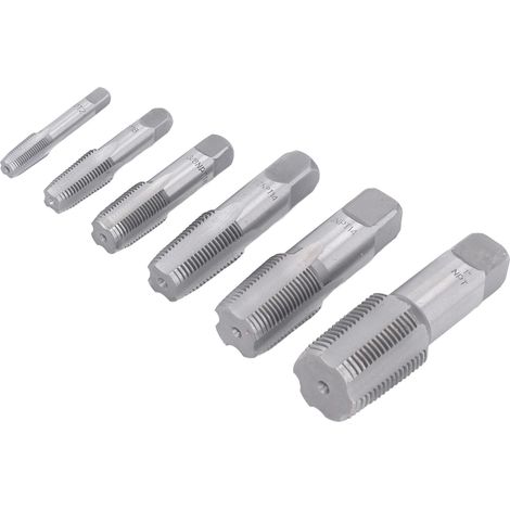 Jeu de 6 tarauds pour tuyaux NPT 1" 3/4" 1/2" 3/8" 1/4" 1/8" en acier au carbone, outil de filetage pour tube PVC (1/5)