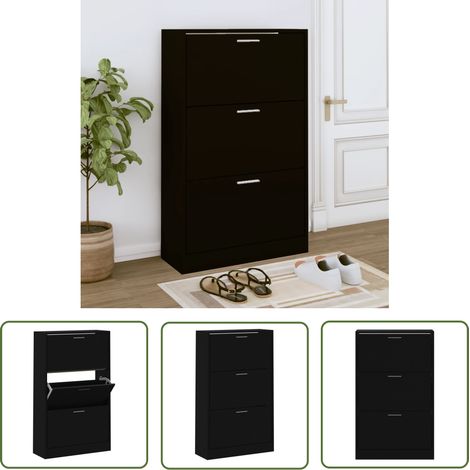 The Living Store Schuhschrank Schwarz 63x24x103 cm Holzwerkstoff - Schuhschrank - Schrank - Garderobe - Aufbewahrung - Organisation (1/5)