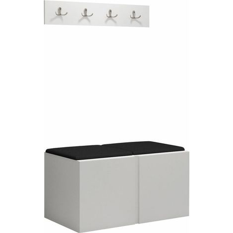Conjunto para recibidor Pinis VI, Blanco, 0x0x0cm, Cuero ecológico, Aglomerado laminado, Colocada, Montada en la pared