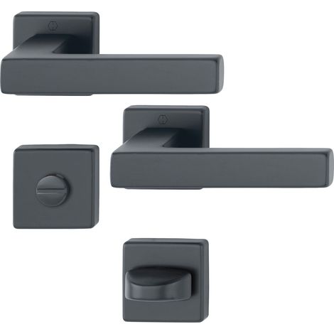 Hoppe Drückergarnitur Austin 2x Türklinke auf Rosette WC, TS 52-57 mm, Alu schwarz