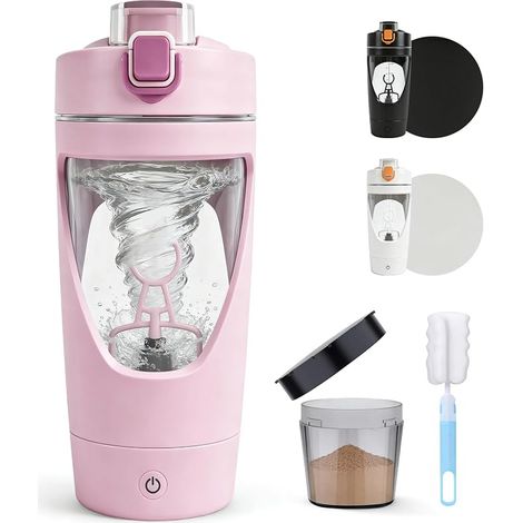 Shaker electrique, 650ML shaker proteine avec compartiment, shaker électrique pour poudre de potéine, rechargeable USB C, sans BPA (Rose) (1/5)