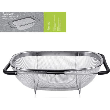 Passoire à pâtes inox 6 L grande capacité 18/8 anses extensibles antidérapantes 34 à 57 cm (1/5)