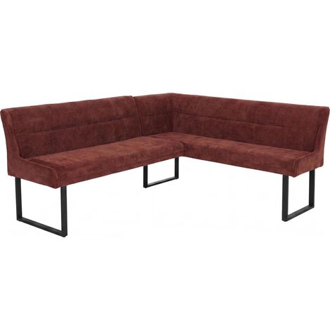Panca angolare HHG-509, sala da pranzo, stoffa ciniglia/tessuto Öko-Tex (310 g/m²) metallo 210 x 159 cm, rosso