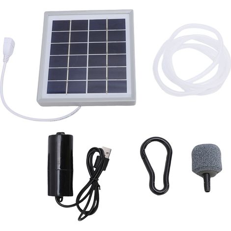 Ortviai Aérateur solaire pour bassin 10 W, pompe à air portable USB silencieuse en gris, panneau monocristallin