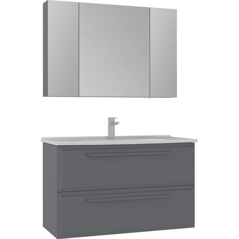 Ensemble Meuble Vasque avec Miroir (2 Pièces) "Nuvola 100 v2" - 100 x 50 x 62 cm - Grey (1/3)