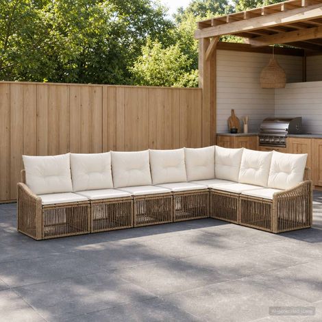 vidaXL Ensemble de canapé de jardin 7 pc Beige polyrotin (1/5)