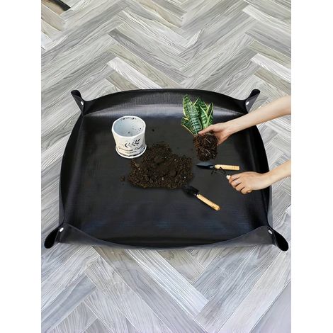 1 tapis de rempotage pliable noir - imperméable, PE épaissi, pour plantes d'intérieur en pot, soin des succulentes, facile à nettoyer, 100100cm (1/5)