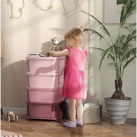 Cómoda de almacenaje infantil, 4 cajones, 37 x 37 x 76 cm, rosa HAVRYA (1/5)