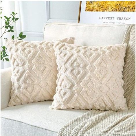 Housses de coussin en laine - Lot de 2 pièces - Velours imitation laine - Douce et moelleuse (1/5)