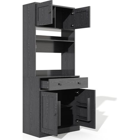Küchenvorratsschrank 180 cm mit LED, Steckdose, Gewürzregal und großer Schublade, MDF schwarz (1/5)