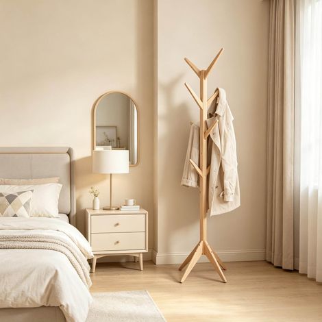 Perchero de madera natural 180 cm, 8 ganchos, HAVRYA (1/4)