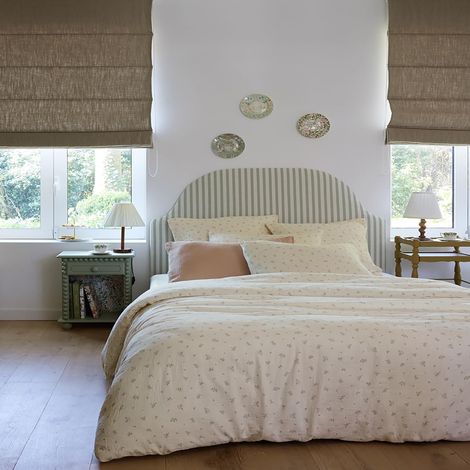 Housse de Couette imprimée en Gaze de Coton, SEMIS Fleuri, 240 x 220 cm, Beige Clair (1/5)