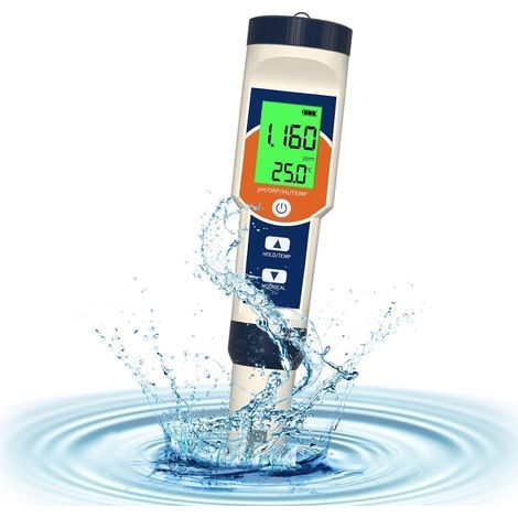 4-in-1-Digitalwasseranalysator für Trinkwasser, Lebensmittelzubereitung und Schwimmbadwasserqualität: pH-Wert, Redoxpotenzial, Wassertemperatur, PPM-Test (1/5)