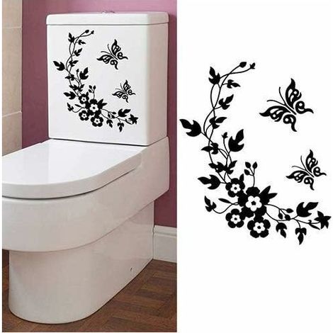 Bricolage Papillon Fleur Salle De Bains Décoration de La Maison Stickers Muraux Décoratif Toilette Autocollant Fiable Qualité Durabilité(Noir) (1/5)