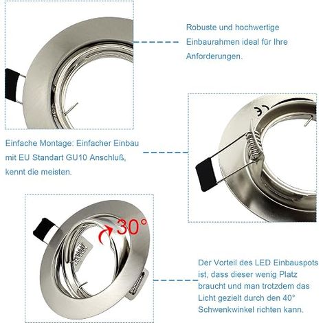 Spot LED Encastrable GU10, 5W Blanc Chaud 3000K Orientable 30°, Plafonnier Encastré Trou 68mm 220V, Cadre Spot encastrable, Ampoules douille gu10 (1/3)
