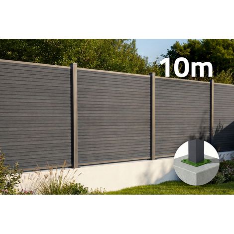 Clôture composite effet bois 10m PRIEL H.150 cm sur platine gris (1/5)