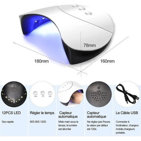Lampe UV/LED Ongle Gel - - 36W - Capteur automatique - 12 perles LED - 3 temps de séchage