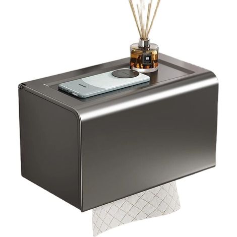 Porte-papier toilette avec étagère de rangement - Fixation par ventouse, sans perçage, en aluminium spatial antirouille et antidérapant (1/3)
