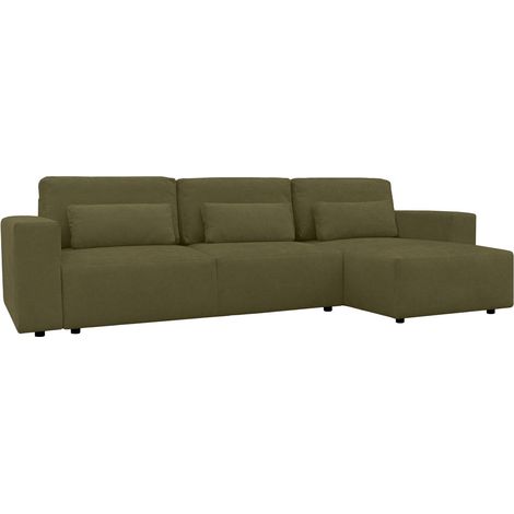 sweeek - 3-Sitzer Ecksofa mit Chenille-Bezug und Schlaffunktion, Recamiere beidseitig montierbar , Chenille, Khaki (1/5)