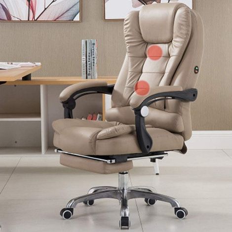 Fauteuil De Bureau Pivotant Et Inclinable Avec Repose-pieds En Cuir Beige (1/5)