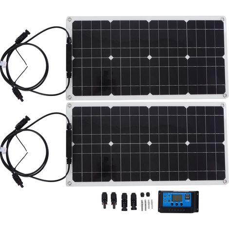 Kit solaire 50 W avec panneaux photovoltaïques à double cellule, contrôleur solaire 30 A, composants, chargeur de secours et panneau de production d'énergie surdimensionné (1/5)